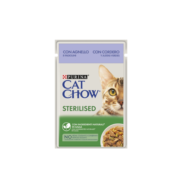 Cat Chow – Nassfutter für Katzen – sterilisiert – Lamm und grüne Bohnen (85 g)