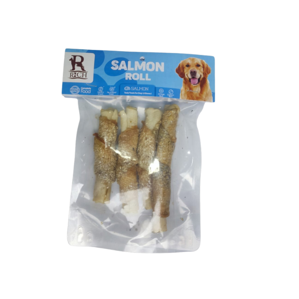 Rich - Dog Treats - Salmon Rolled with calcium bone - 4 Pieces