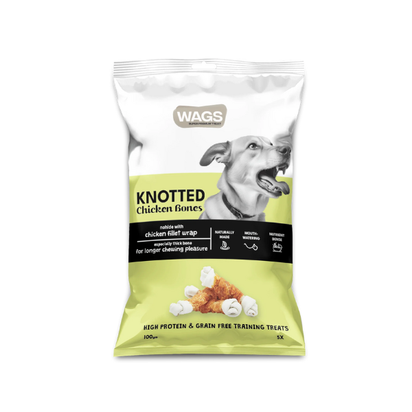 Wags - Knotted Chicken Bones - Dog Treats - 100g