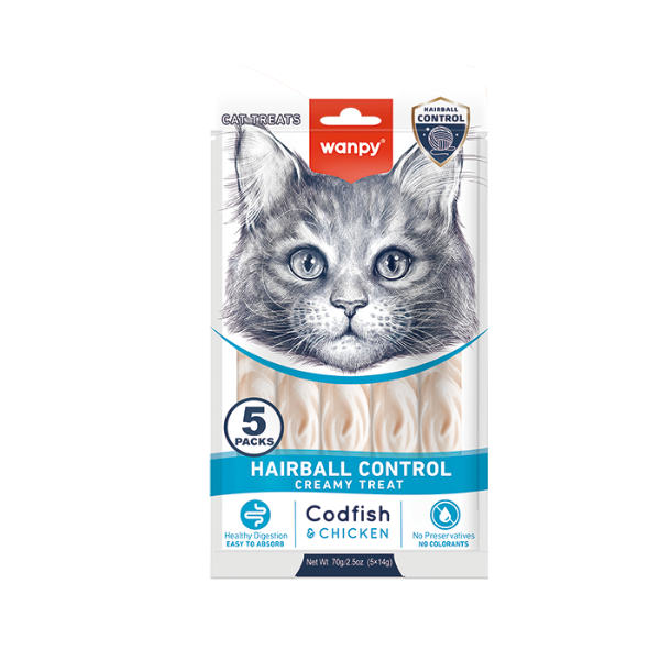 Wanpy - Hairball Control - Creamy Lickable Cat Treats  - 5 x 14g
