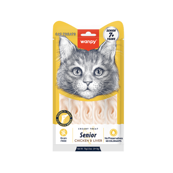 Wanpy - Senior +7 - Creamy Lickable Cat Treats  - 5 x 14g