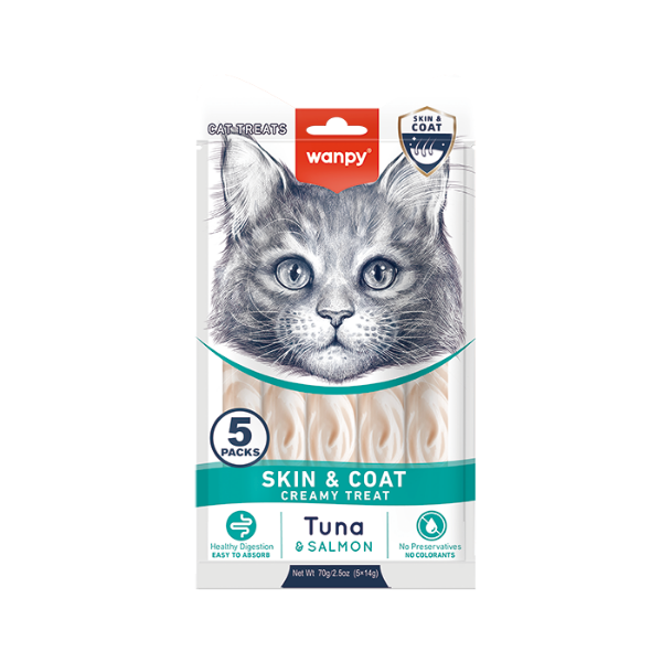 Wanpy - Skin & Coat - Creamy Lickable Cat Treats  - 5 x 14g